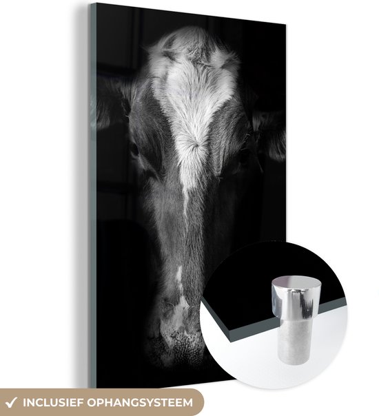 MuchoWow® Peinture sur verre 60x90 cm - Peinture sur verre - Vache - Animaux - Zwart - Photo sur verre acrylique - Peintures