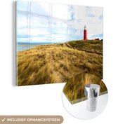 MuchoWow® Peinture sur verre 80x60 cm - Peinture sur verre acrylique - Plage - Phare - Dune - Photo sur verre - Décoration murale salon - Décoration murale chambre - Peintures