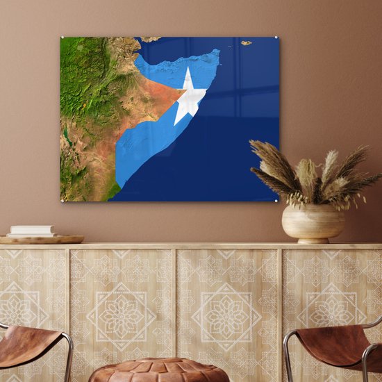 Peinture sur verre - Image satellite de la Somalie avec le drapeau du pays dessus - 80x60 cm - Peintures sur verre acrylique - Photo sur Glas