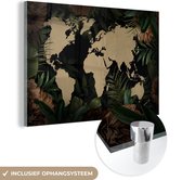 MuchoWow® Glasschilderij 90x60 cm - Schilderij acrylglas - Wereldkaart - Bladeren - Tropische Planten - Foto op glas - Schilderijen
