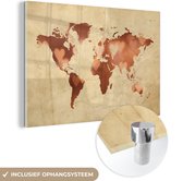 Peinture sur Verre - Carte du Wereldkaart - Marbre - Coeur - 180x120 cm - Peintures sur Verre Peintures - Photo sur Glas