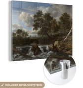 MuchoWow® Glasschilderij 120x90 cm - Schilderij acrylglas - Landschap met waterval - Schilderij van Jacob van Ruisdael - Foto op glas - Schilderijen