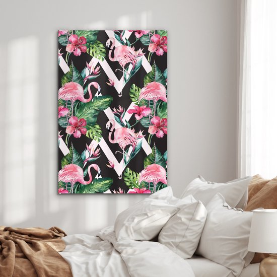 MuchoWow® Peinture sur verre 80x120 cm - Peinture sur verre acrylique - Motifs - Fleurs - Flamingo - Photo sur verre - Peintures