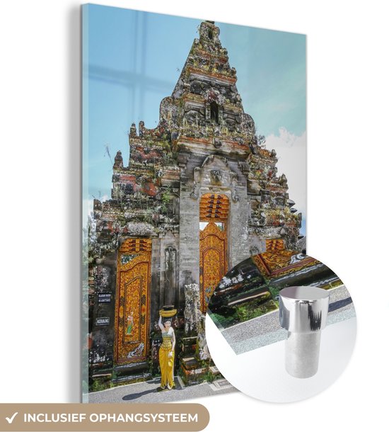 Glasschilderij - Rijk versierde Pura Ulun Danu Bratan Tempel op Bali - Plexiglas Schilderijen