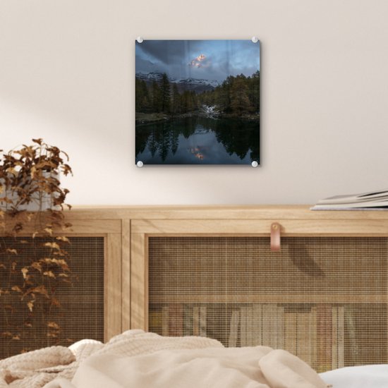 MuchoWow® Peinture sur verre 20x20 cm - Peinture sur verre acrylique - Cervin derrière la brume en Suisse - Photo sur verre - Peintures