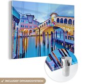 MuchoWow® Glasschilderij 30x20 cm - Schilderij acrylglas - De Rialtobrug in Venetië in de schemering - Foto op glas - Schilderijen