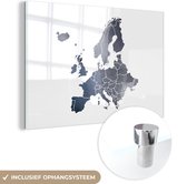 MuchoWow® Glasschilderij 150x100 cm - Schilderij acrylglas - Kaart - Europa - Waterverf - Foto op glas - Schilderijen