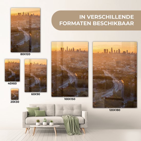 MuchoWow® Peinture sur verre 100x150 cm - Peinture sur verre acrylique - Los Angeles - Amérique - Coucher de soleil - Photo sur verre - Peintures