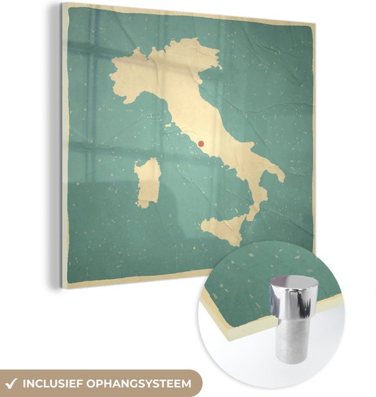 MuchoWow® Glasschilderij 20x20 cm - Schilderij acrylglas - Landkaart - Italië - Retro - Foto op glas - Schilderijen