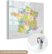 MuchoWow® Glasschilderij 90x90 cm - Schilderij acrylglas - Kleurrijke kaart van Frankrijk - Foto op glas - Schilderijen