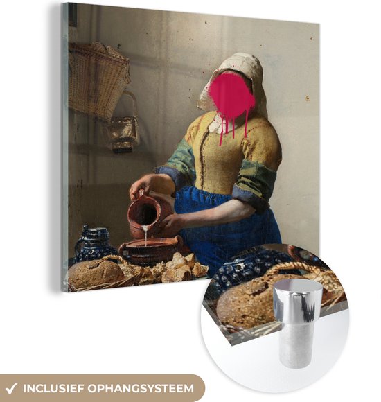 MuchoWow® Glasschilderij 50x50 cm - Schilderij acrylglas - Het melkmeisje - Vermeer - Kunst - Foto op glas - Schilderijen
