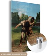 MuchoWow® Glasschilderij 60x80 cm - Schilderij acrylglas - De worstelaars - schilderij van Gustave Courbet - Foto op glas - Schilderijen