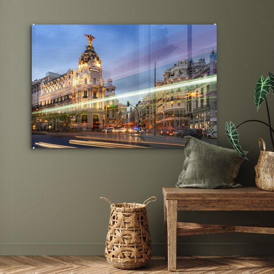 Peinture sur verre - Gran Vía à Madrid au crépuscule - 120x80 cm - Peintures sur Verre Peintures - Photo sur Glas