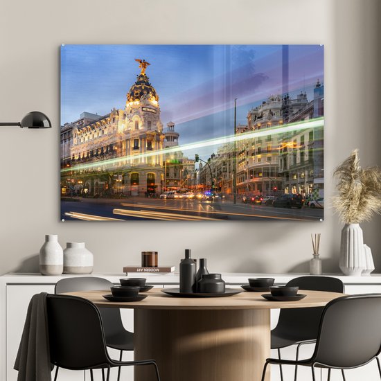 Peinture sur verre - Gran Vía à Madrid au crépuscule - 120x80 cm - Peintures sur Verre Peintures - Photo sur Glas