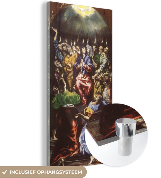 MuchoWow® Glasschilderij 20x40 cm - Schilderij acrylglas - Pinksteren - Schilderij van El Greco - Foto op glas - Schilderijen