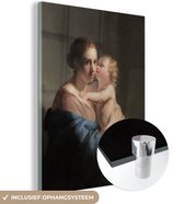 MuchoWow® Glasschilderij 60x80 cm - Schilderij acrylglas - Maria met kind - schilderij van Pieter de Grebber - Foto op glas - Schilderijen