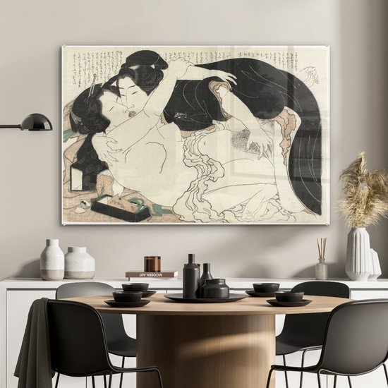 Veuve et jeune homme - Peinture de Katsushika Hokusai Plexiglass 120x80 cm - Tirage photo sur Glas (décoration murale en plexiglas)