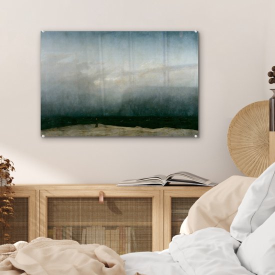 MuchoWow® Peinture sur Verre - Moine au Bord de la Mer - Peinture de Caspar David Friedrich - 60x40 cm - Peintures sur Verre Acrylique - Photo sur Glas