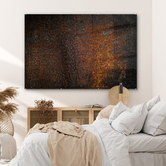MuchoWow® Tableau en verre 150x100 cm - Peinture acrylique sur verre - Rouille - Rétro - Acier - Photo sur verre - Tableaux