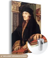 MuchoWow® Glasschilderij 30x40 cm - Schilderij acrylglas - Portret van Erasmus van Rotterdam - Schilderij van Hans Holbein de Jonge - Foto op glas - Schilderijen
