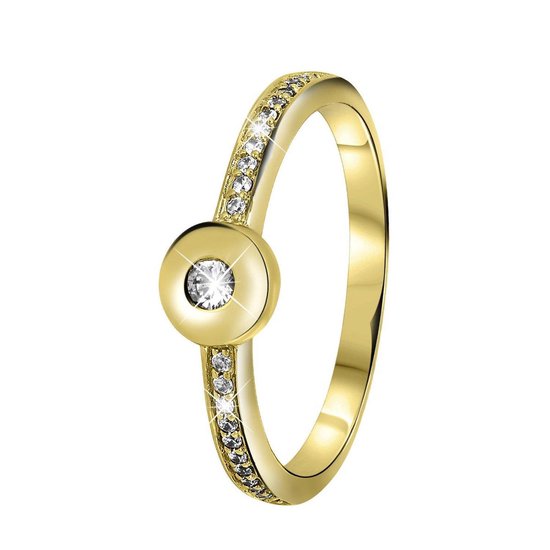 Lucardi Dames Goldplated ring met zirkonia - Ring - Cadeau - Moederdag - Goudkleurig
