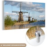 MuchoWow® Glasschilderij 40x20 cm - Schilderij acrylglas - Molen - Landschap - Nederland - Foto op glas - Schilderijen