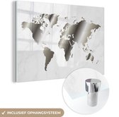 Image en noir et blanc d'une carte du monde avec fond de marbre Plexiglas 120x80 cm - Tirage photo sur verre (décoration murale en plexiglas)