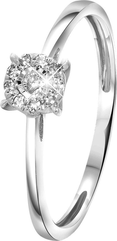 Lucardi Dames Ring met 10 diamanten 0,08ct - Ring - Cadeau - 14 Karaat Goud  - Witgoud | bol.com