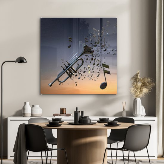 Belle trompette souffle des notes de musique Plexiglas 90x90 cm - Tirage photo sur Glas (décoration murale plexiglas)