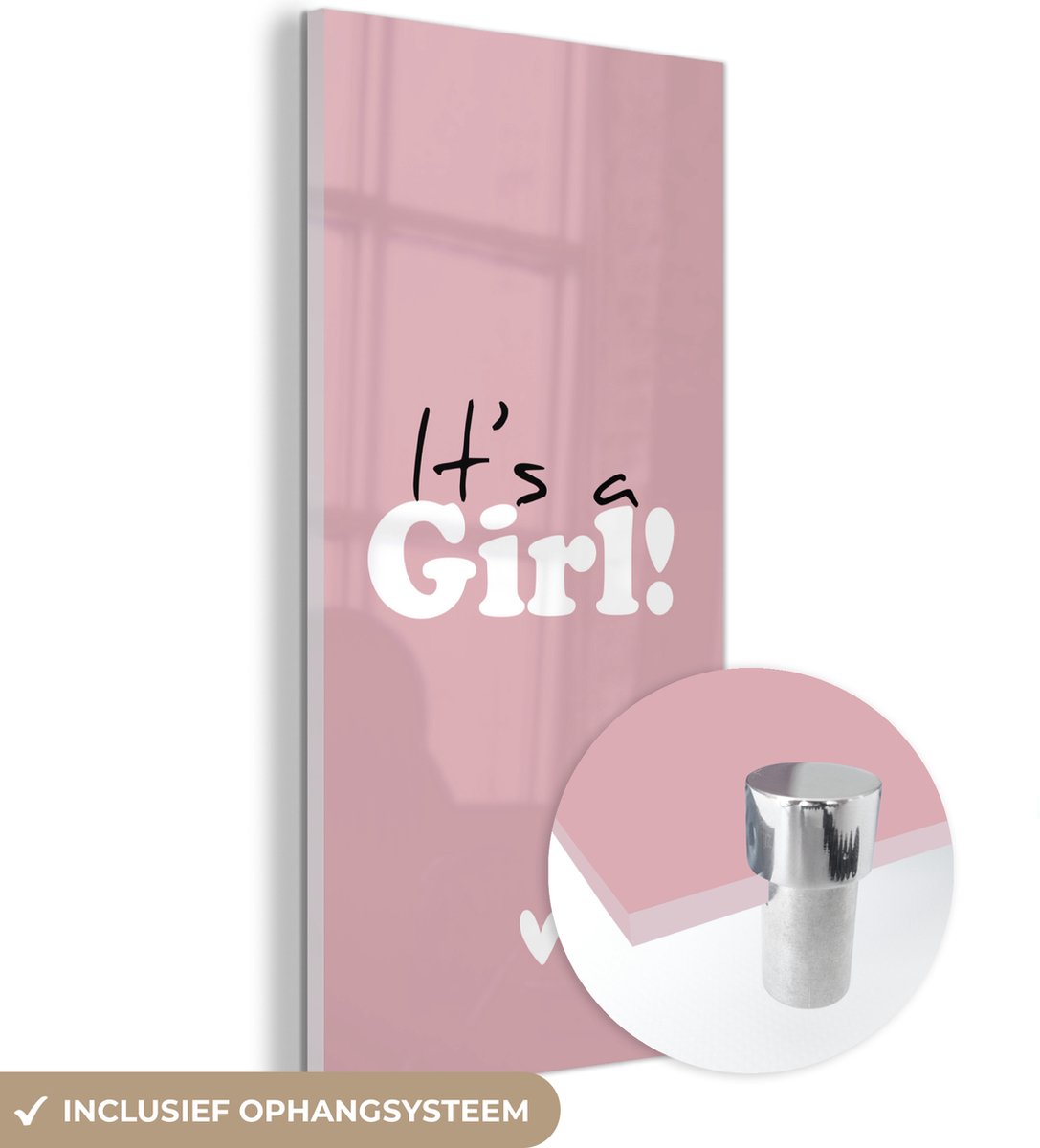 ® Glasschilderij 20x40 cm - Schilderij acrylglas - Quotes - Meisje - Baby reveal - It's a girl - Tekst - Foto op glas - Muurdecoratie woonkamer - Wanddecoratie slaapkamer - Schilderijen
