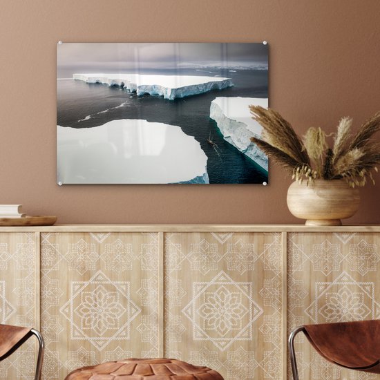 MuchoWow® Peinture sur Verre - Banquises dans l'eau près de l'Antarctique vue à vol d'oiseau - 60x40 cm - Peintures sur Verre Acrylique - Photo sur Glas