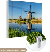 MuchoWow® Glasschilderij 20x20 cm - Schilderij acrylglas - Molen - Lente - Nederland - Foto op glas - Schilderijen