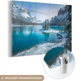 MuchoWow® Glasschilderij 180x120 cm - Schilderij acrylglas - Winterlandschap in het Nationaal park Jasper in Noord-Amerika - Foto op glas - Schilderijen