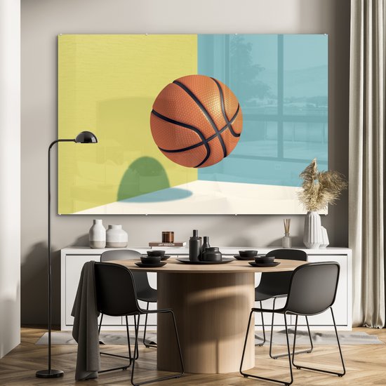 Peinture sur verre - Un ballon de basket dans un environnement coloré - 180x120 cm - Peintures sur Verre Peintures - Photo sur Glas