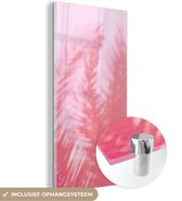 MuchoWow® Glasschilderij 20x40 cm - Schilderij acrylglas - Planten - Bladeren - Roze - Foto op glas - Schilderijen