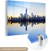 MuchoWow® Glasschilderij 180x120 cm - Schilderij acrylglas - Skyline - New York - Water - Foto op glas - Schilderijen
