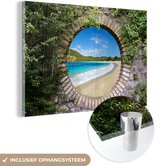 MuchoWow® Glasschilderij 90x60 cm - Schilderij acrylglas - Strand - Zee - Doorkijk - Foto op glas - Schilderijen