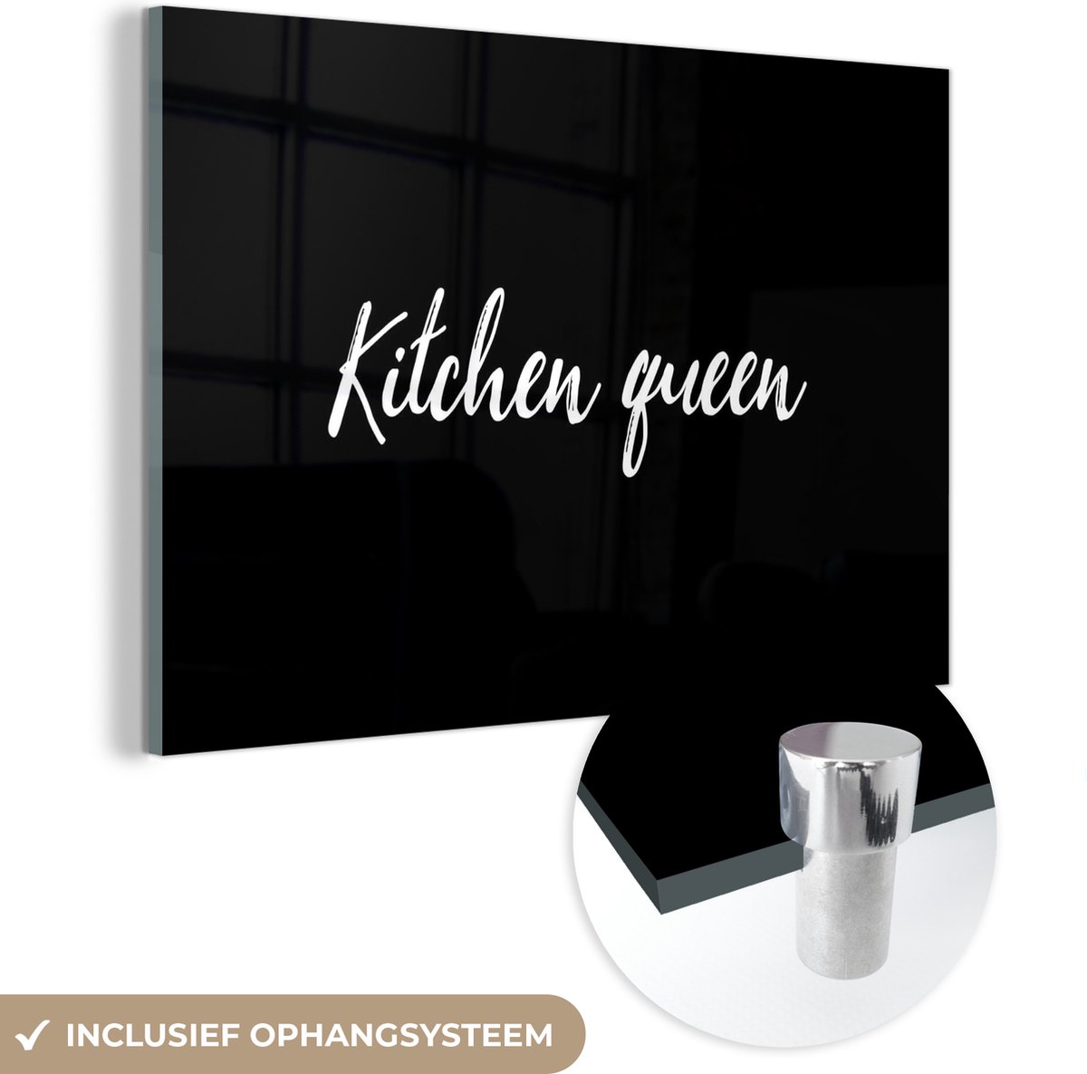 MuchoWow® Glasschilderij 150x100 cm - Schilderij acrylglas - Quotes - Kitchen Queen - Vrou