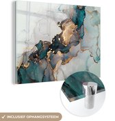 MuchoWow® Glasschilderij 40x30 cm - Schilderij acrylglas - Blauw - Marmer - Goud - Foto op glas - Schilderijen
