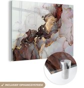 MuchoWow® Glasschilderij 120x90 cm - Schilderij acrylglas - Rood - Marmer - Goud - Foto op glas - Schilderijen