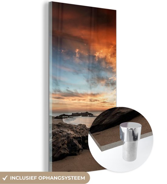 MuchoWow® Peinture sur verre 40x80 cm - Peinture sur verre - Plage - Pierres - Soirée - Ciel - Nature - Photo sur verre acrylique - Peintures