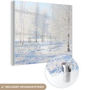 MuchoWow® Glasschilderij 20x20 cm - Schilderij acrylglas - Sneeuw - Bomen - Winter - Foto op glas - Schilderijen