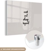 MuchoWow® Peinture sur verre 120x90 cm - Peinture sur verre acrylique - Citations - Nourriture - Dictons - Cuisiner, manger, dormir, répéter - Cuisine - Photo sur verre - Peintures