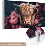 MuchoWow® Peinture sur Verre - Vache - Highlander écossais - Fleurs - Botanique - 120x60 cm - Peintures sur Verre Peintures - Photo sur Glas