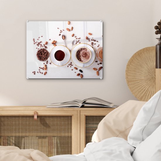 MuchoWow® Peinture sur verre 40x30 cm - Peinture acrylique sur verre - Café - Grains de café - Chocolat - Photo sur verre - Peintures