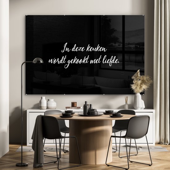 MuchoWow® Peinture sur verre - Dans cette cuisine, ils cuisinent avec amour - Cuisine - Dictons - Citations - Amour - 180x120 cm - Peintures sur verre acrylique - Photo sur Glas
