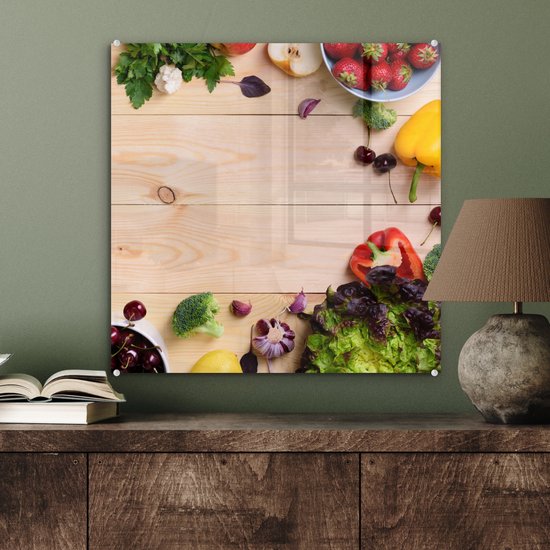 MuchoWow® Peinture sur verre 50x50 cm - Peinture acrylique sur verre - Fruits - Fraises - Paprika - Cuisine - Photo sur verre - Peintures