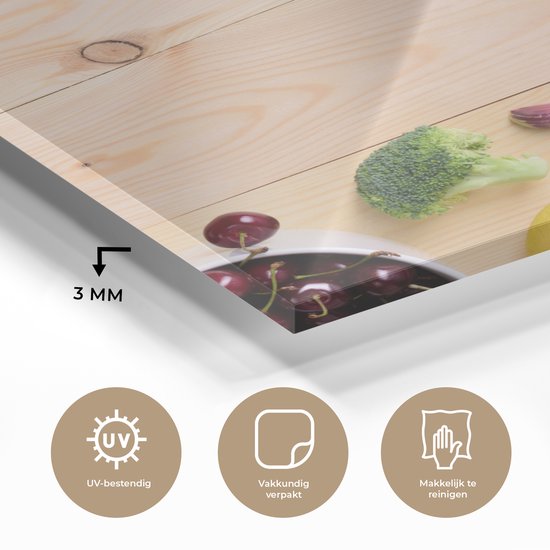 MuchoWow® Peinture sur verre 50x50 cm - Peinture acrylique sur verre - Fruits - Fraises - Paprika - Cuisine - Photo sur verre - Peintures