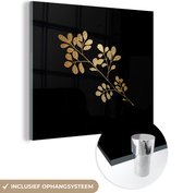 MuchoWow® Glasschilderij - Goud - Plant - Bladeren - 90x90 cm - Acrylglas Schilderijen - Foto op Glas
