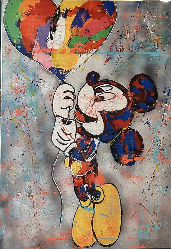 Mickey Mouse- Disney-Gemengde techniek afdrukken + Acrylverf door  kunstenaar- Katoenen... | bol.com